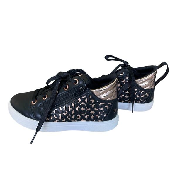 Skechers Faux Leather Geometric Design Side Zip High Top Sneakers Black Gold 13 - Picture 4 of 7